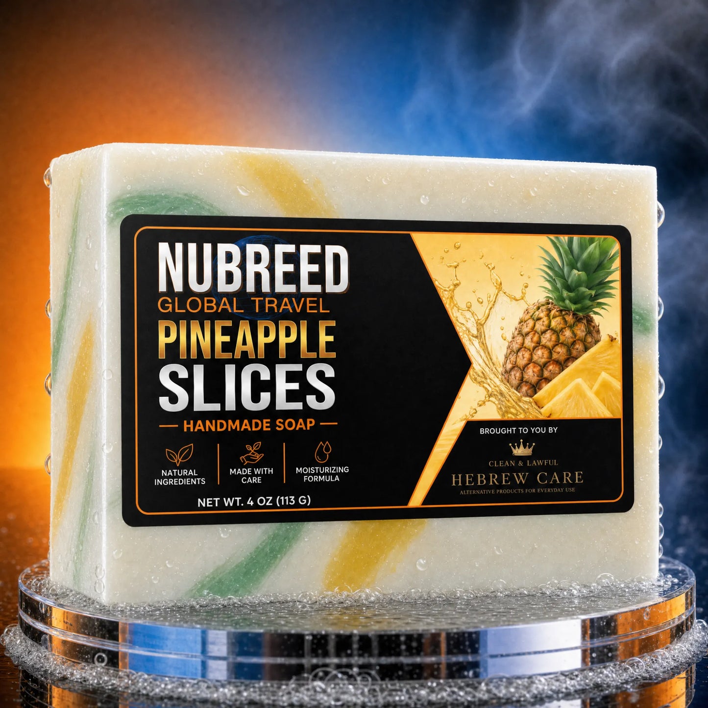 NUBREED Global Truth Pineapple Slices handmade soap bar by Hebrew Care, 4 oz
