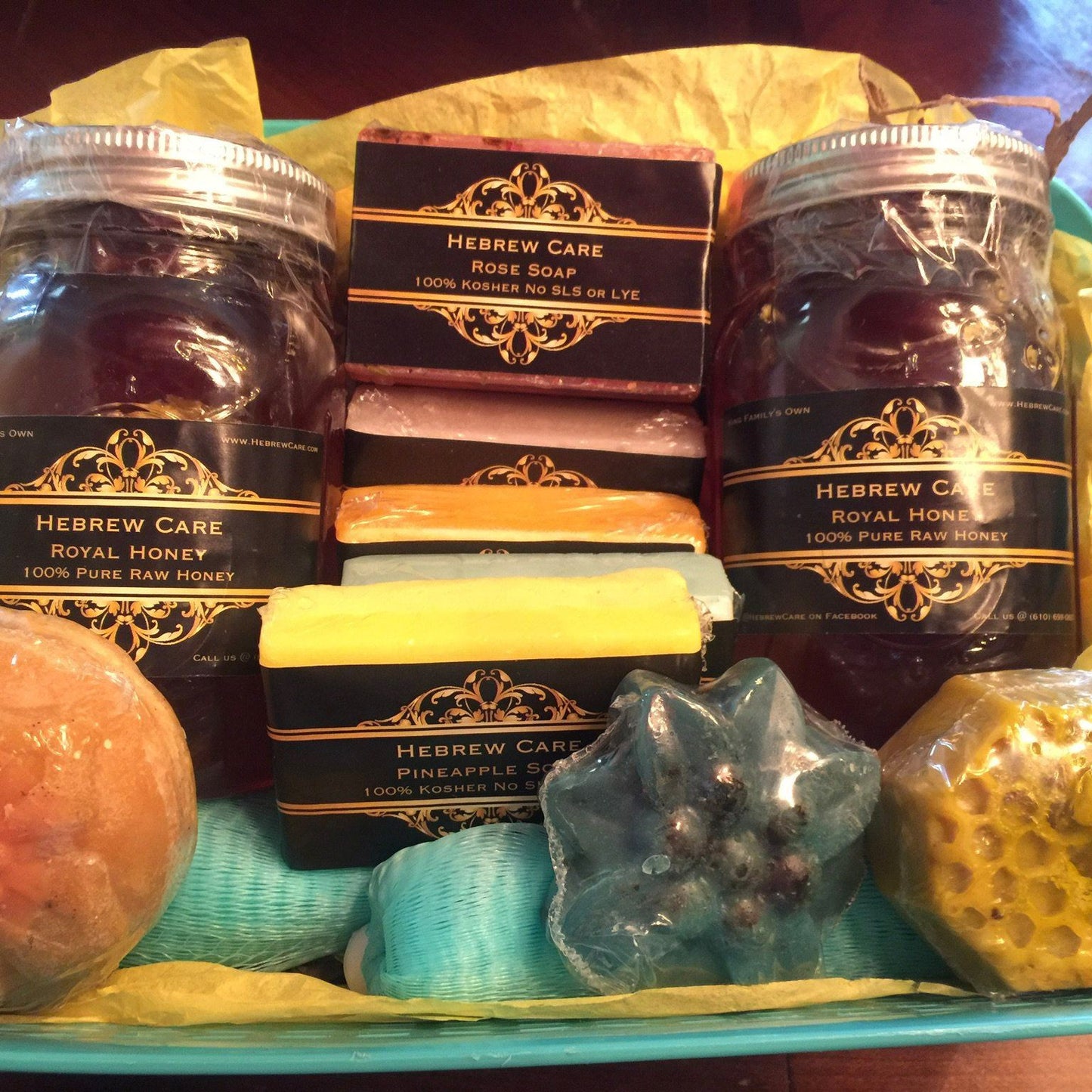 Hebrew Care Variety Pack- 2 Jars King's Royal Honey , 6 Bars of Soap + Bonus